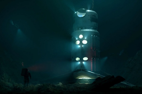 Vizualizácia plánovanej finálnej verzie podmorskej stanice na tréning astronautov UHAB.