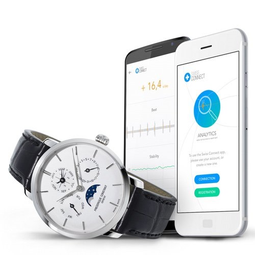 Klip Frederique Constant Analytics spolupracuje s mobilnou aplikáciou, ktorá zobrazuje analýzu hodiniek v priebehu času