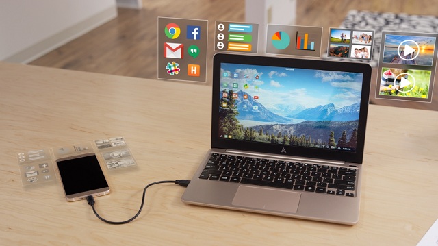 Superbook funguje ako prídavná obrazovka s klávesnicou a trackpadom pre prácu so smartfónom