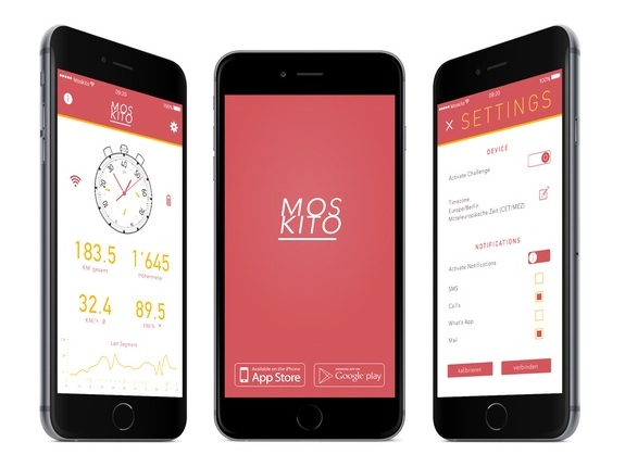 Nositeľné zariadenie Moskito je prepojené s mobilnou aplikáciou, ktorá zabezpečí zobrazenie notifikácií a zobrazí rôzne informácie o jazde na bicykli
