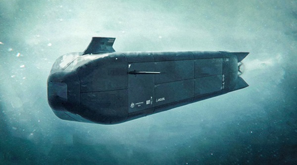 Umelecký koncept vojenskej autonómnej ponorky Ghost Shark.
