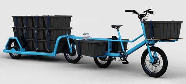 Modulárny nákladný elektrický bicykel s prívesmi Pelican eTrain.