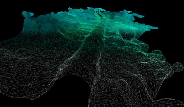 3D mapa mračna bodov podvodného potrubia zaznamenaná robotom uOne.