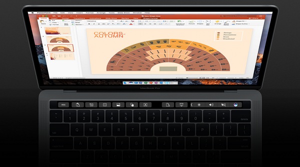 Touch Bar môže slúžiť pre rýchle vyvolanie skratiek nástrojov v aplikáciách Microsoft Office