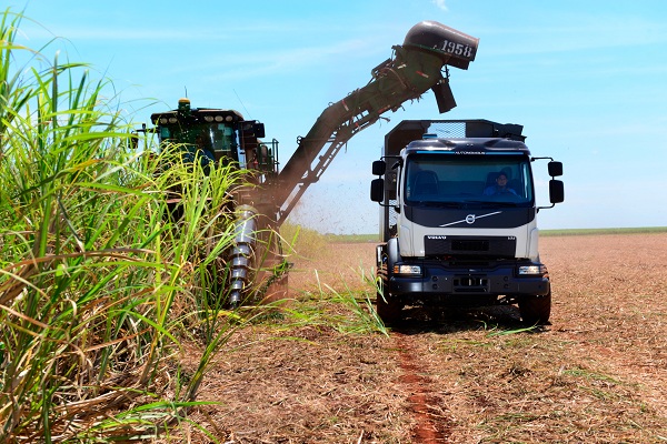 Automobilka Volvo testuje v Brazílii autonómny systém pre ovládanie nákladného vozidla počas zberu cukrovej trstiny.